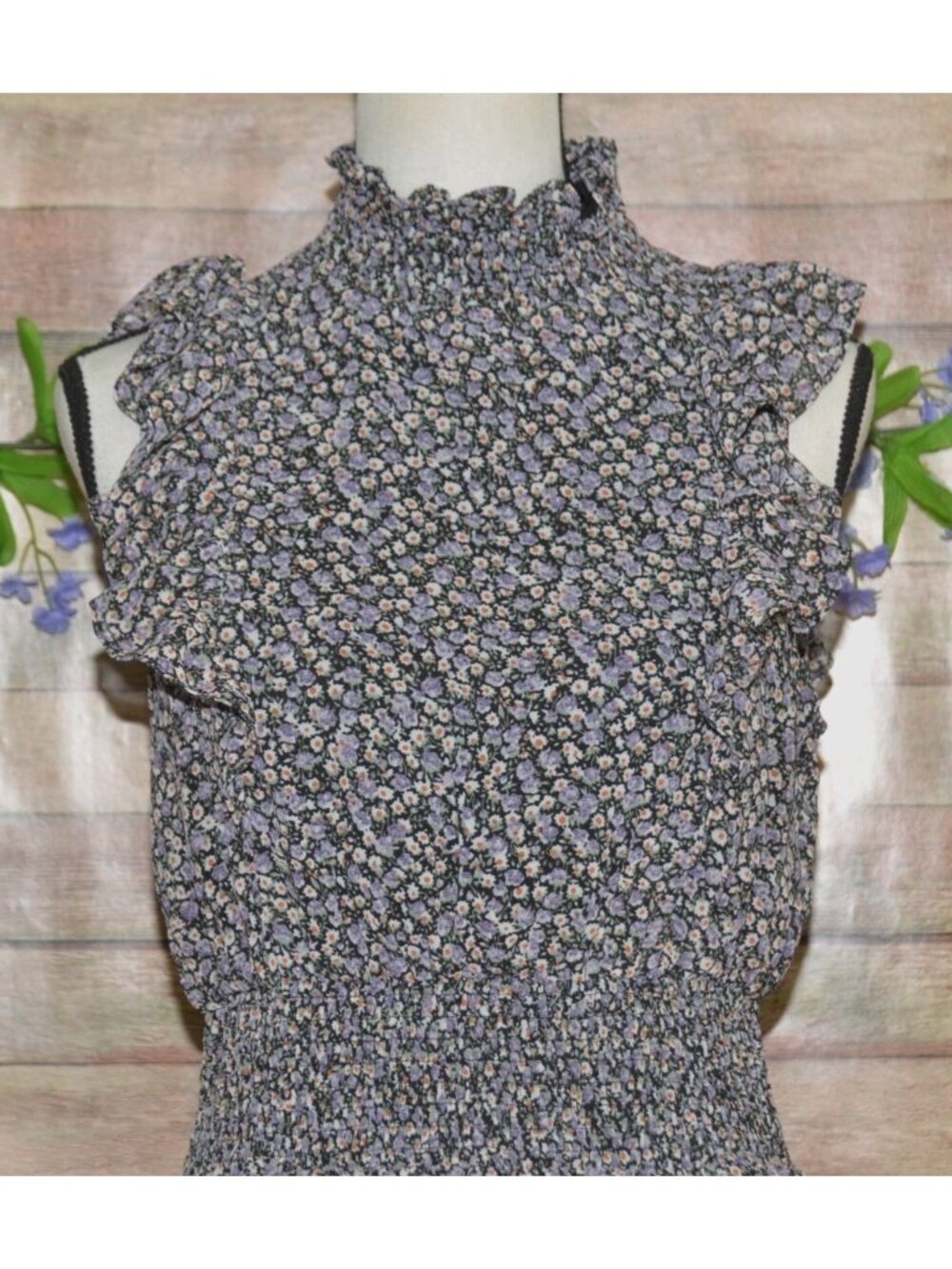 NWT Lulus Size M Evalina Black Micro Dark Floral Mock Neck Midi Dress - Picture 3 of 16